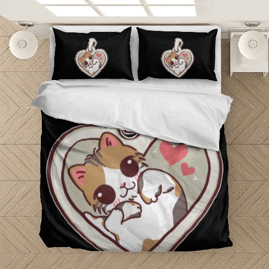 Kawaii Calico Cat Heart Locket Bedding Sets