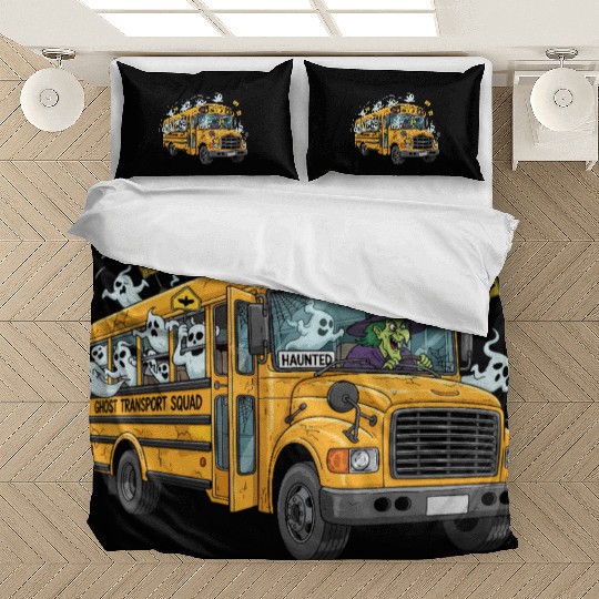 Haunted Ghost Transport School Bus Bedding Sets