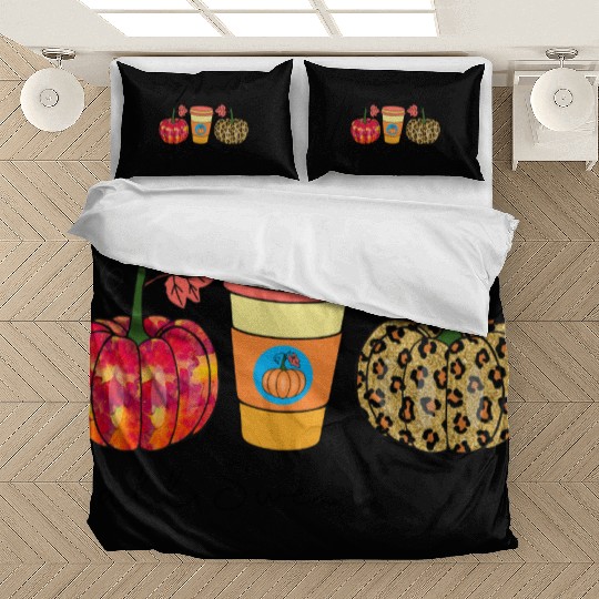 Autumn Pumpkin Coffee Cup Design Bedding Sets