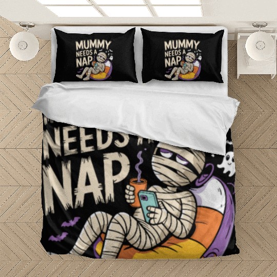 Mummy with Coffee Napping Design Bedding Sets