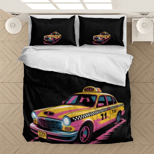 Vibrant Taxi Dreams Illustration Bedding Sets