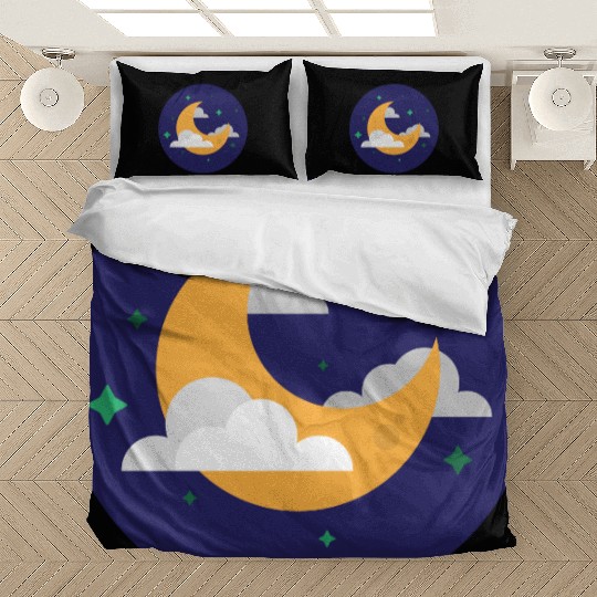 Dreamy Night Sky Crescent Design Bedding Sets