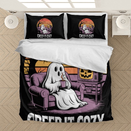 Creep It Cozy Funny Ghost Vintage Halloween Bedding Sets