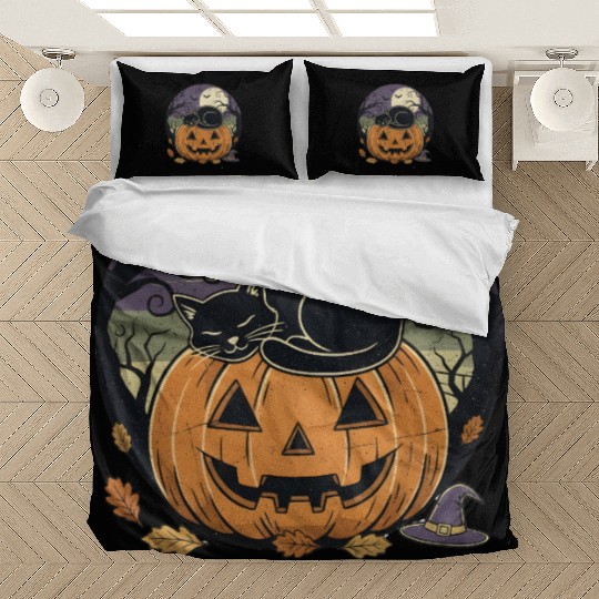 Spooky Cat Nap Pumpkin | Halloween Party Design Bedding Sets