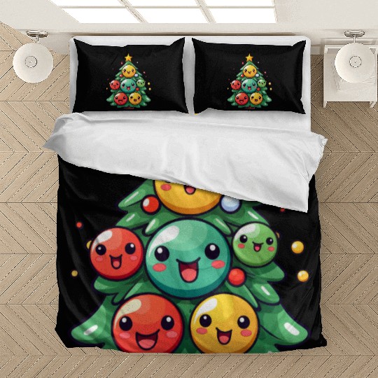 Kawaii Christmas Tree with Chibi Ornaments Bedding Sets