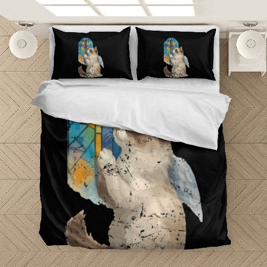 Celestial Cat with Stained Glass Cross Bedding Sets