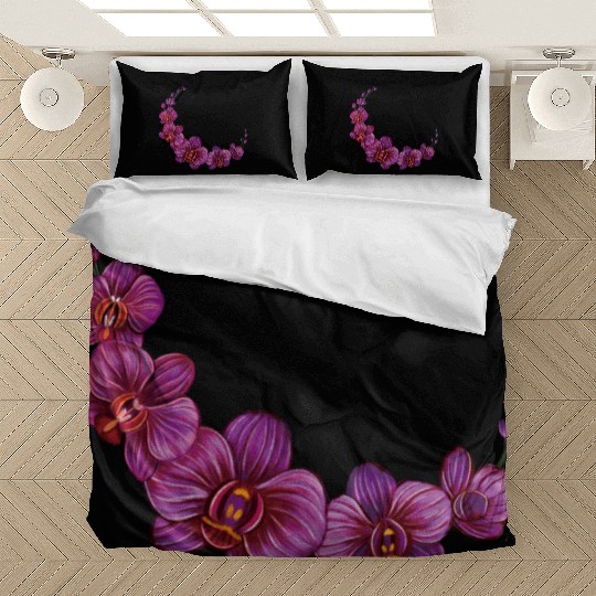 Violet Moon Orchid Flower branch illustration Bedding Sets