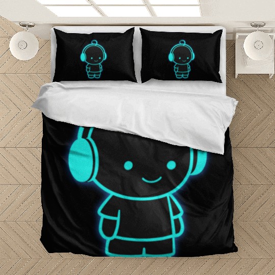 Neon Headphone Character Design Bedding Sets