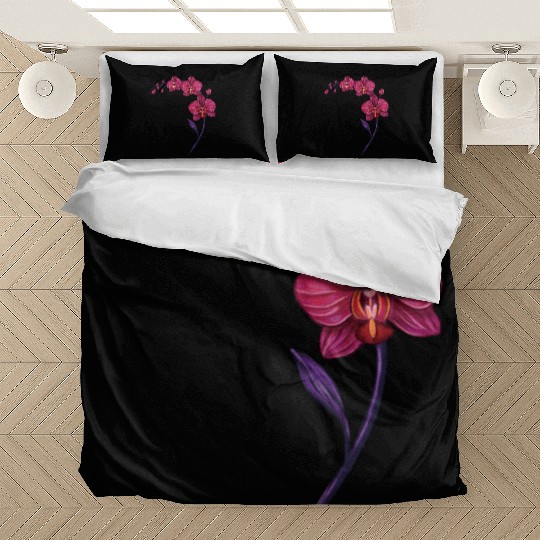 Elegant Violet Pink Orchid Flower Branch Design Bedding Sets