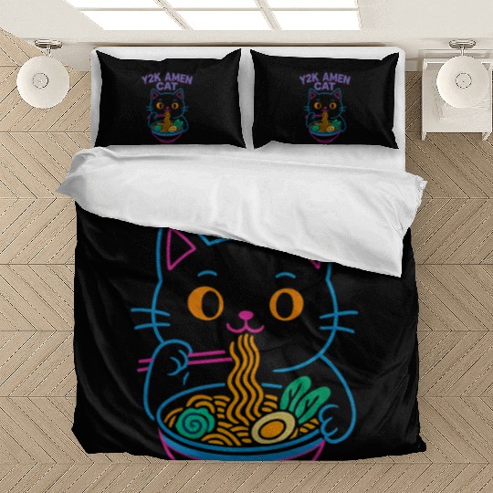Y2K Ramen Cat – Retro Neon Anime Noodle Lover Desi Bedding Sets