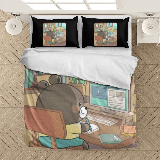 Cozy teddy bear studying Bedding Sets