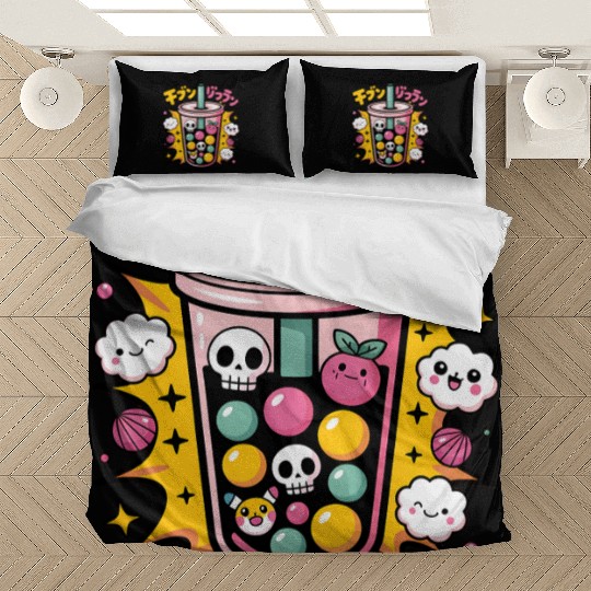 Kawaii Skull Bubble Tea Design Bedding Sets