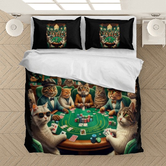 Playing Card Gambling Cat Playing Poker Cards Bedding Sets