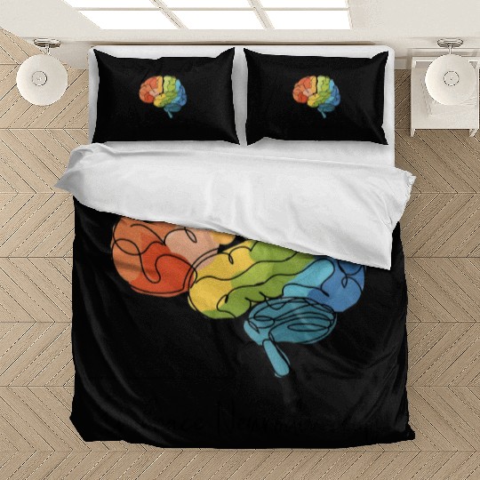 Embrace Neurodiversity - Line Art Rainbow Brain Bedding Sets