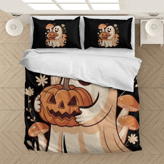 Cottagecore Halloween Ghost Flower Pumpkin Bedding Sets