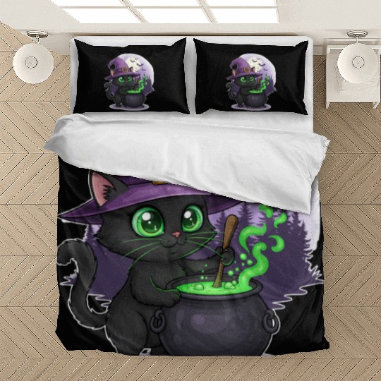 Enchanting Witch Cat Under Full Moon Bedding Sets
