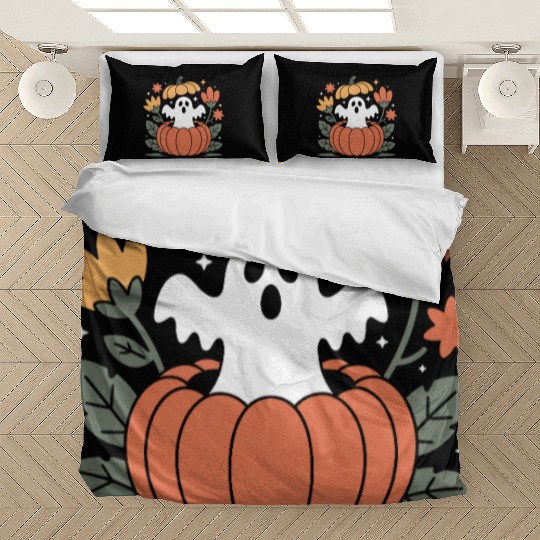 Floral Halloween Vintage Ghost Flower Pumpkin Bedding Sets