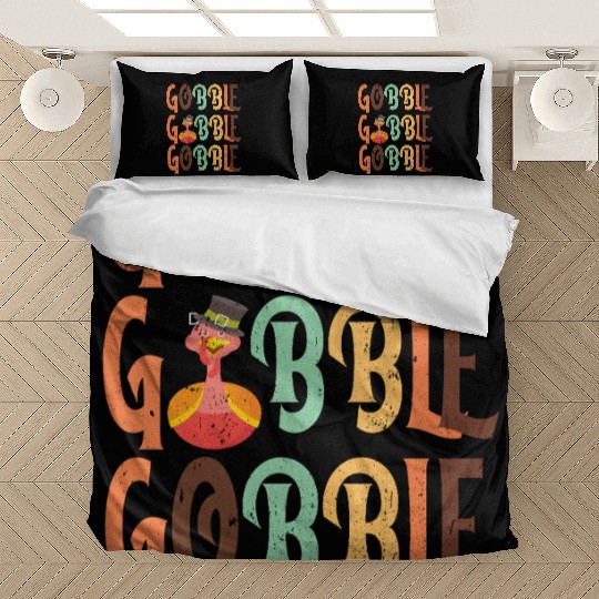 Festive Turkey and Gobble Text Pattern Bedding Sets