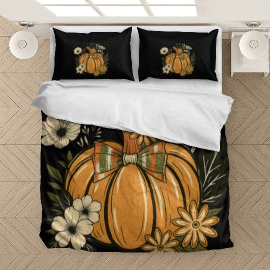 Vintage Floral Boho Pumpkin Cute Halloween Fall Bedding Sets