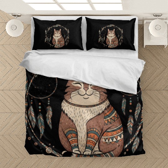 Boho Cat Dreamcatcher – Tribal Spirit Animal Bedding Sets