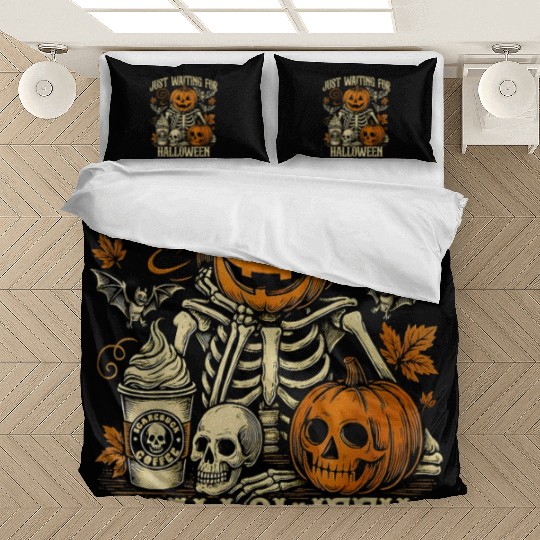 Just Waiting For Halloween Skeleton Spooky Season Bedding Sets