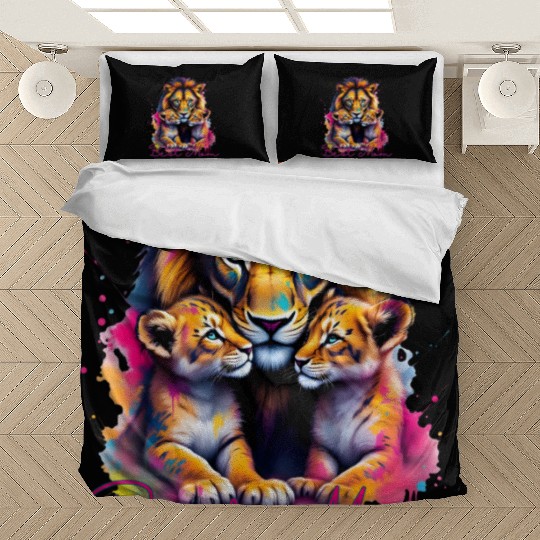 Colorful Lion Cubs and Mother Design Bedding Sets