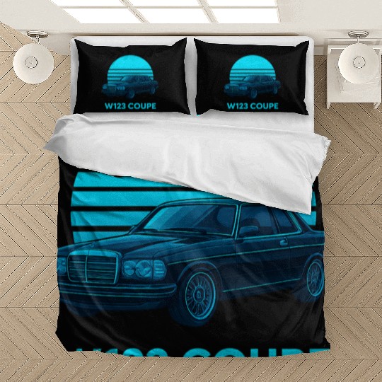 Black W123 Coupe – Neon Retro 80s Style Automotive Bedding Sets