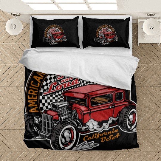 Vintage Hot Rod Car Illustration Bedding Sets