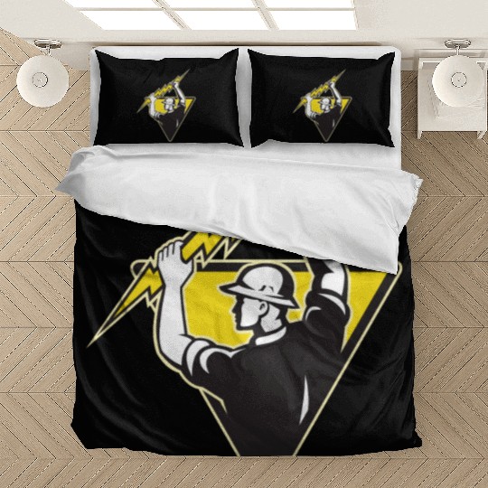 electrician power lineman holding lighting bolt Bedding Sets