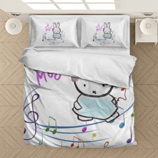 Miffy Music Bedding Sets  Adorable Design Featuring Miffy Listening to Music Bedding Sets, Perfect Cotton Bedding Sets for Miffy Fans and Music Lovers,Miffy Bedding Sets