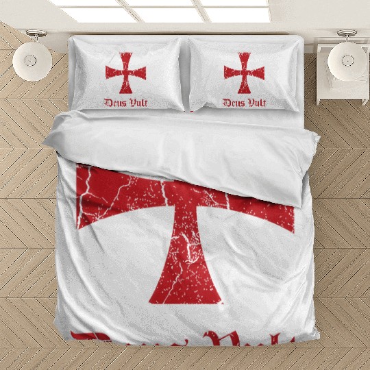 Distressed Deus Vult Knights Templar Cross Crusade Bedding Sets