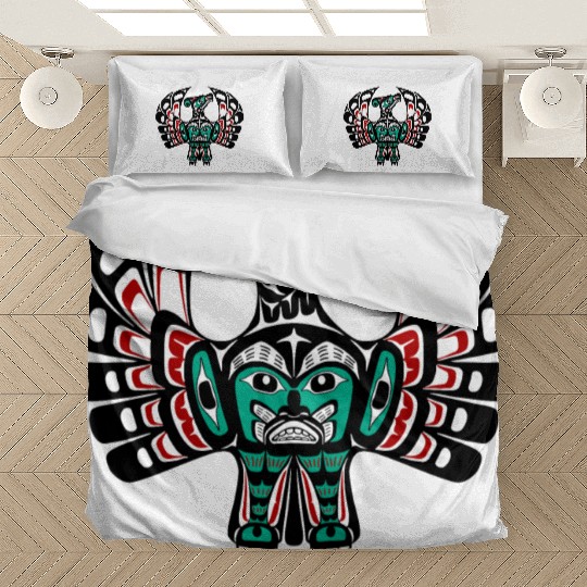 Native American Red Black Green Haida Thunderbird Bedding Sets