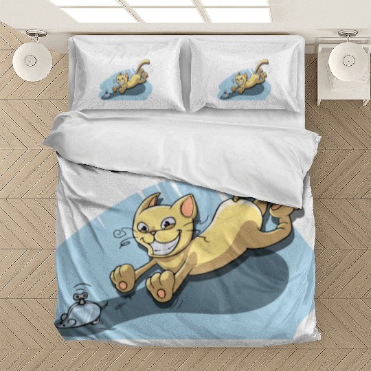 Cat Running After Rat - Tom and Jerry Illustration Bedding Sets