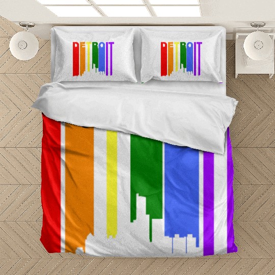 Detroit Michigan Gay Pride Rainbow Skyline Bedding Sets