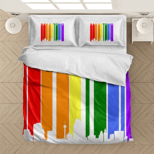 San Antonio Texas Gay Pride Rainbow Skyline Bedding Sets