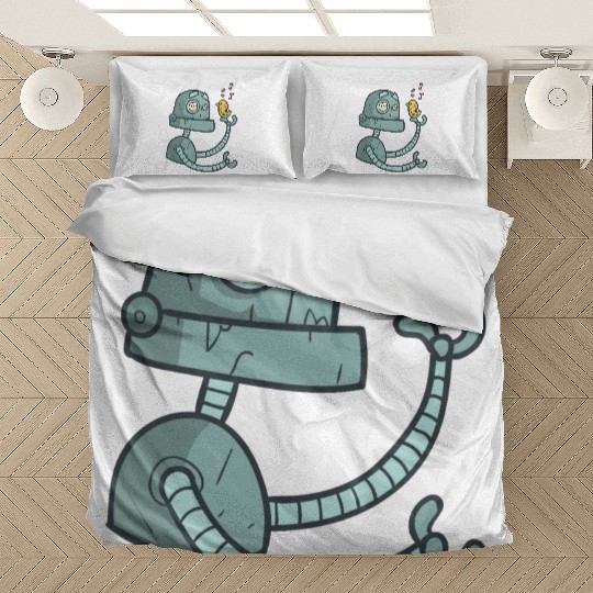 Robot with a bird Bedding Sets