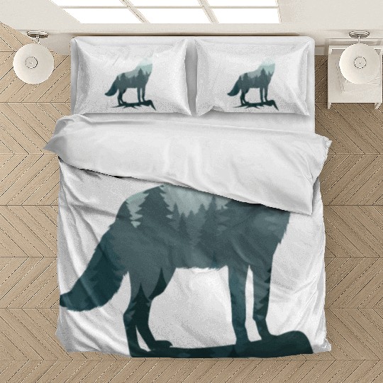 Lone Wolf Survives The Mountain Silhouette Art Bedding Sets