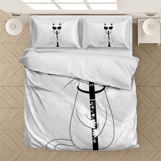Funny Cat Wearing Sunglasses Playing Oboe Bedding Sets