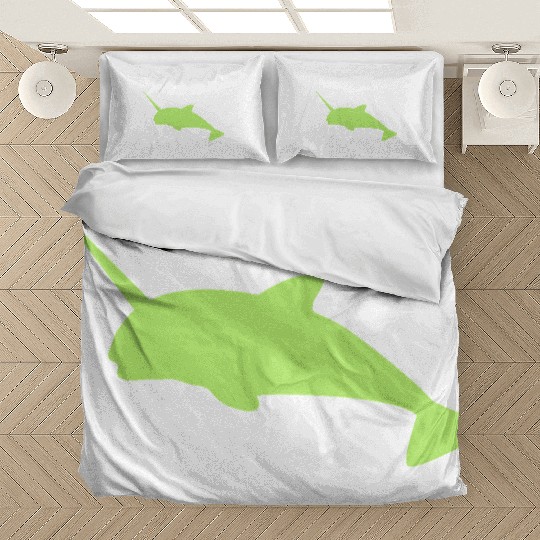 Sharp narwhal in green uniwhale Bedding Sets