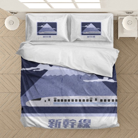 Japanese Bullet Train Passing Mt. Fuji Bedding Sets