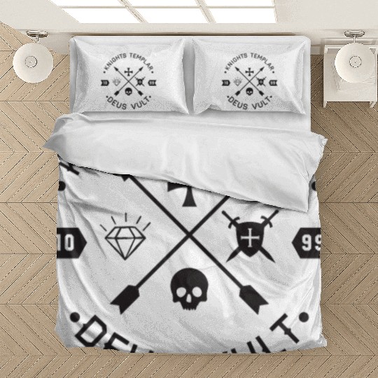 Knights Templar Deus Vult Cross and Skull Medieval Bedding Sets