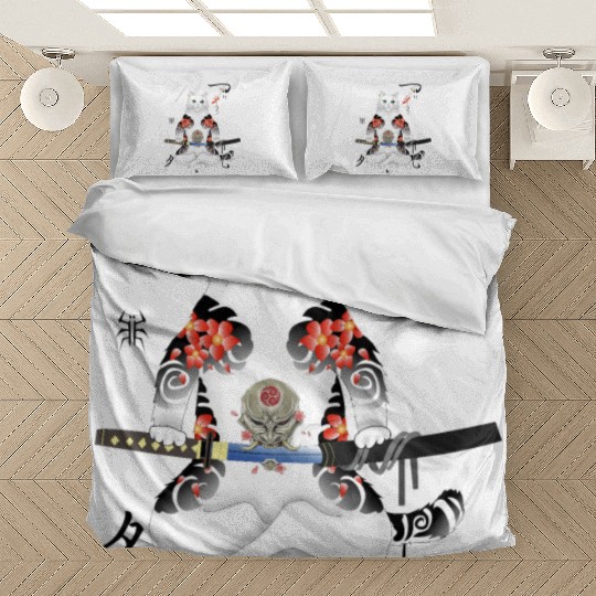 Japanese Samurai Cat Katana Ninja Yakuza Tattoo Bedding Sets