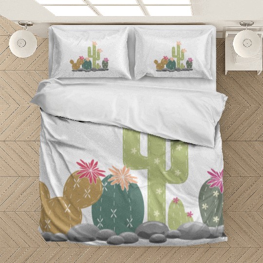 Cactus rock garden with different cacti Bedding Sets