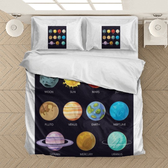 Outer Space Nerd Solar System Planets Sun Moon Bedding Sets