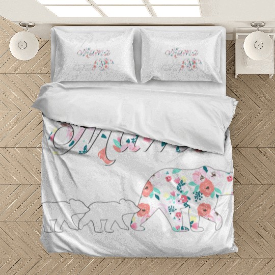 Floral Mama Bear Mom of 2 Mama Bear and Cubs Bedding Sets