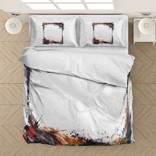 Square Grunge Paint Orange And Red Frame Bedding Sets