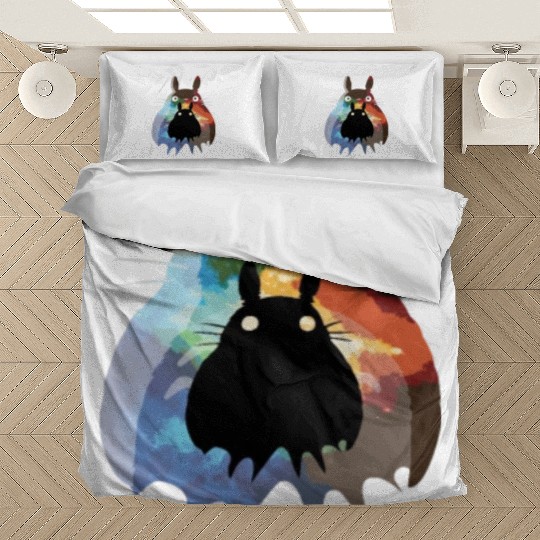 Totoro Watercolor Silhouette Fantasy Fictional Bedding Sets