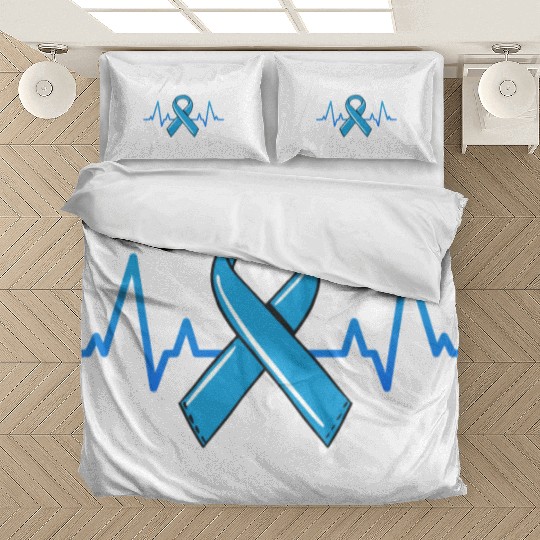 Prostate Cancer Fighter Heartbeat Bedding Sets Blue Ribbon