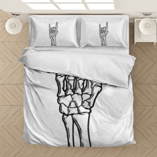 Skeleton Hand Devil Horns Hand Sign Halloween Gift Bedding Sets