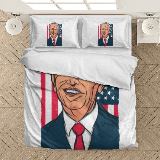 Joe Biden Cartoon Laughs with US Flag Bedding Sets